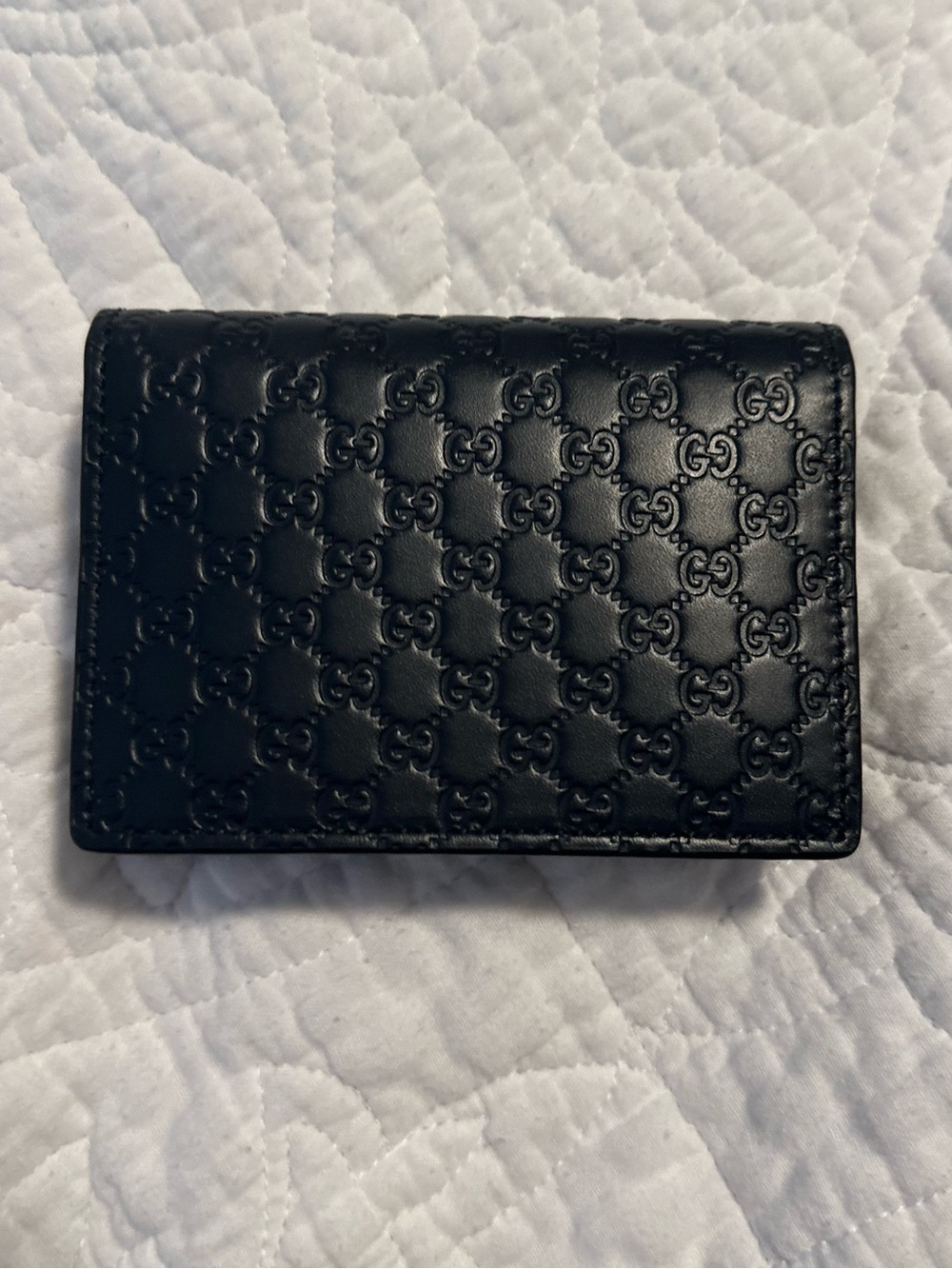 New Gucci Black GG Embossed Leather Card Holder and coin zipper